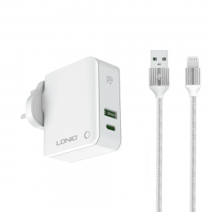 Φορτιστή LDNIO A4403C, 1xUSB, 1xType-C PD, με καλώδιο Lightning, Λευκο  - 40092