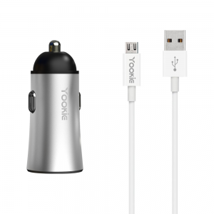 Φορτιστής αυτοκινήτου Yookie PC1, 5V/2.4A, 12/24V, Με Micro USB καλώδιο, 2 x USB, Διαφορετικα χρωματα - 40134