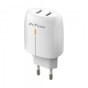 Φορτιστής δικτύου DeTech DE-32, 18W, 2 x USB F, QC, λευκό - 40324