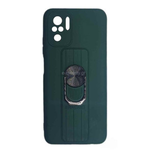 Ring Case silicone case with finger grip and stand for Xiaomi Redmi Note 10 / Redmi Note 10S dark green