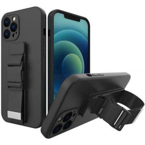 Hurtel Rope Back Cover Σιλικόνης με Λουράκι Μαύρο (iPhone XR)