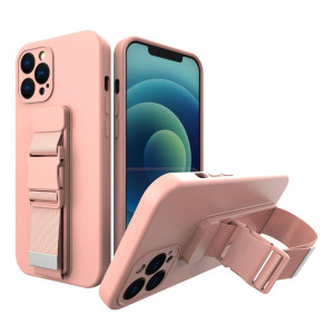 Rope case gel TPU airbag case cover with lanyard for iPhone XR pink