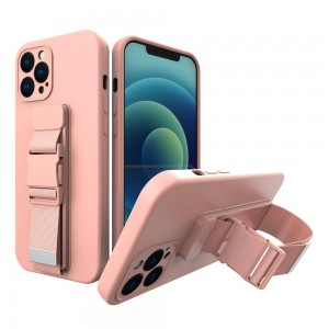 Rope case gel TPU airbag case cover with lanyard for iPhone XR pink