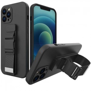 Hurtel Rope Back Cover Σιλικόνης με Λουράκι Μαύρο (iPhone 13)