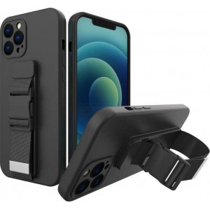 Hurtel Rope Back Cover Σιλικόνης με Λουράκι Μαύρο (iPhone 13 Pro)