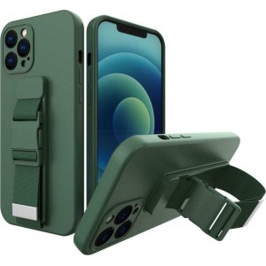 Hurtel Rope Back Cover Σιλικόνης με Λουράκι Dark Green (iPhone 13 Pro)