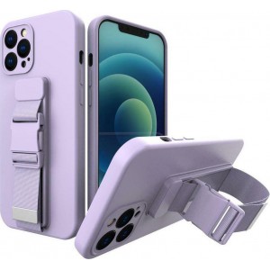 Hurtel Rope Back Cover Σιλικόνης με Λουράκι Μωβ (iPhone 13 Pro)