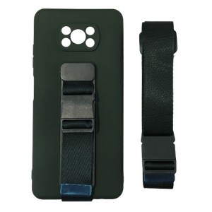 Rope case gel TPU airbag case cover with lanyard for Xiaomi Poco X3 NFC dark green