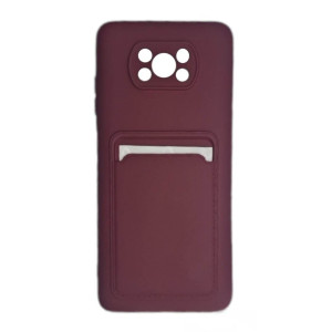 Card Case silicone wallet case with card holder documents for Xiaomi Poco X3 NFC burgundy