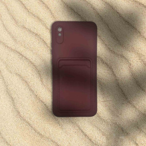 Card Case silicone wallet case with card holder documents for Xiaomi Redmi 9A burgundy