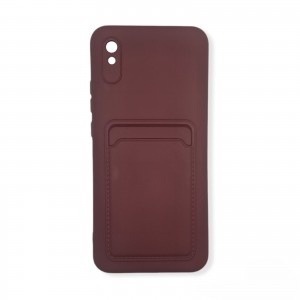 Card Case silicone wallet case with card holder documents for Xiaomi Redmi 9A burgundy