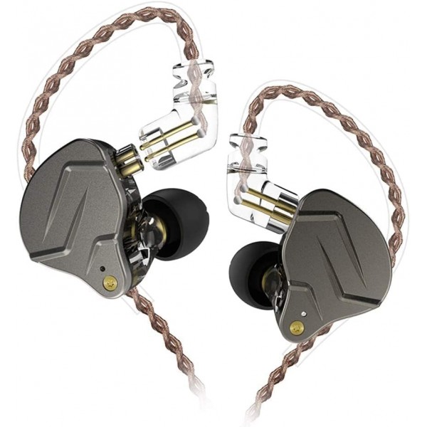 KZ ZSN PRO Grey No Mic - IEM 3,5 In Ear Monitor Earphones, Dynamic Hybrid Dual Driver 1BA+1DD