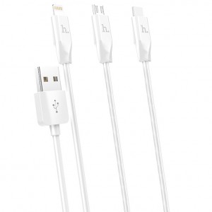 Hoco 3in1 lightning / usb typ-c / micro usb white cable